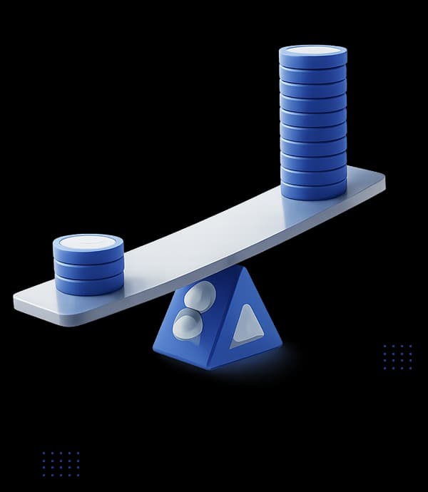 Balance scale comparing margin deposit to buying power with leverage 1:100
