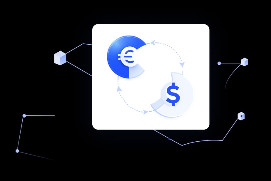 Currency exchange illustration showing Euro and US Dollar swap rates